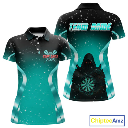 Galaxy Turquoise With Dartboard Darts Shirt For Women - Custom Dart Player Uniform NYN0526