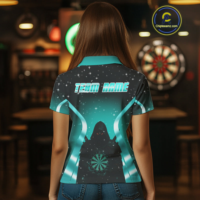 Galaxy Turquoise With Dartboard Darts Shirt For Women - Custom Dart Player Uniform NYN0526
