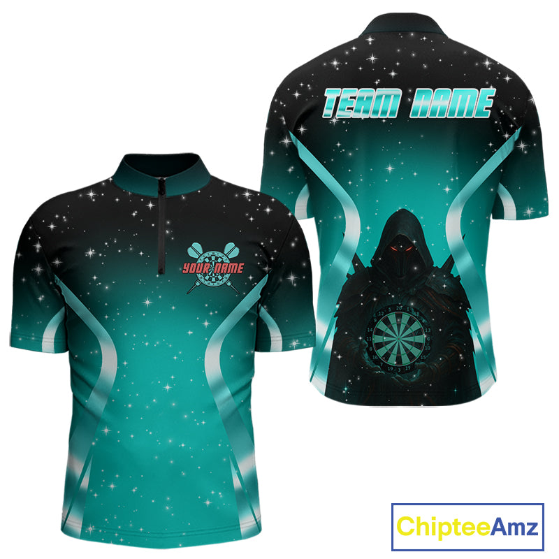 Galaxy Turquoise With Dartboard Darts Shirt For Men - Custom Dart Player Uniform NYN0526