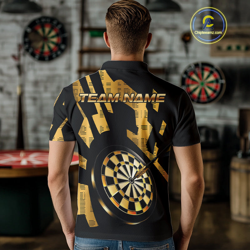 Gold Dartboard & Arrow Men's Darts Polo Shirt - Custom Name For Players NYN0747