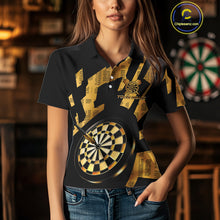 Load image into Gallery viewer, Gold Dartboard &amp; Arrow Women&#39;s Darts Polo Shirt - Custom Name For Players NYN0747