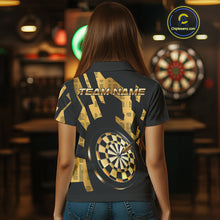 Load image into Gallery viewer, Gold Dartboard &amp; Arrow Women&#39;s Darts Polo Shirt - Custom Name For Players NYN0747
