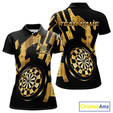 Load image into Gallery viewer, Gold Dartboard &amp; Arrow Women&#39;s Darts Polo Shirt - Custom Name For Players NYN0747