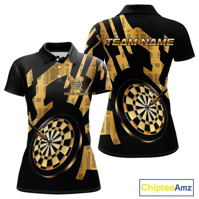 Gold Dartboard & Arrow Women's Darts Polo Shirt - Custom Name For Players NYN0747