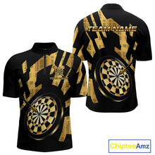 Load image into Gallery viewer, Gold Dartboard &amp; Arrow Men's Darts Quarter-Zip Shirt - Custom Name For Players NYN0747