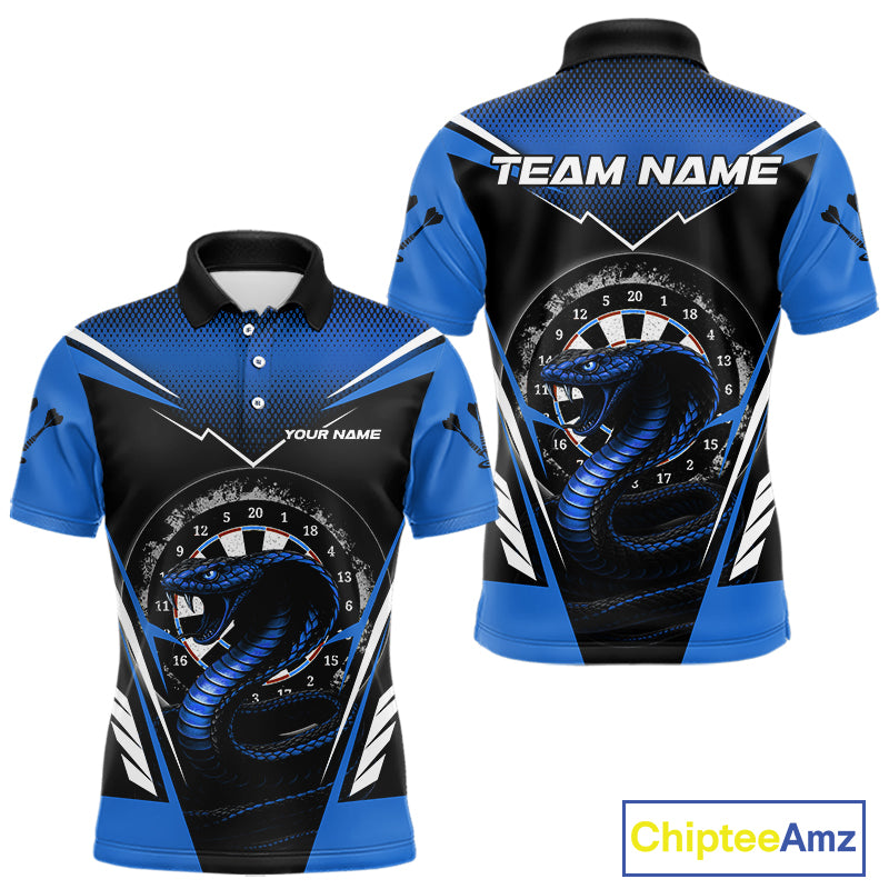 Azure Cobra & Dartboard Men's Darts Polo Shirt - Custom Name For Darts Jersey NYN0753