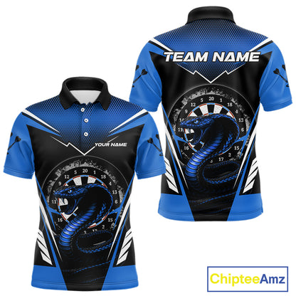 Azure Cobra & Dartboard Men's Darts Polo Shirt - Custom Name For Darts Jersey NYN0753