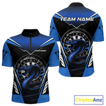 Load image into Gallery viewer, Azure Cobra &amp; Dartboard Men's Darts Quarter-Zip Shirt - Custom Name For Darts Jersey NYN0753