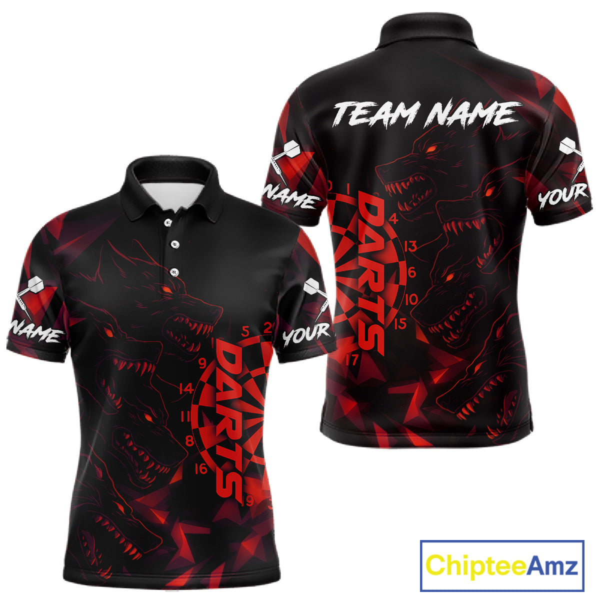 Custom Black And Red Wolf Dartboard Dart Jersey For Men Outfits Dart Team Jerseys NYN1400