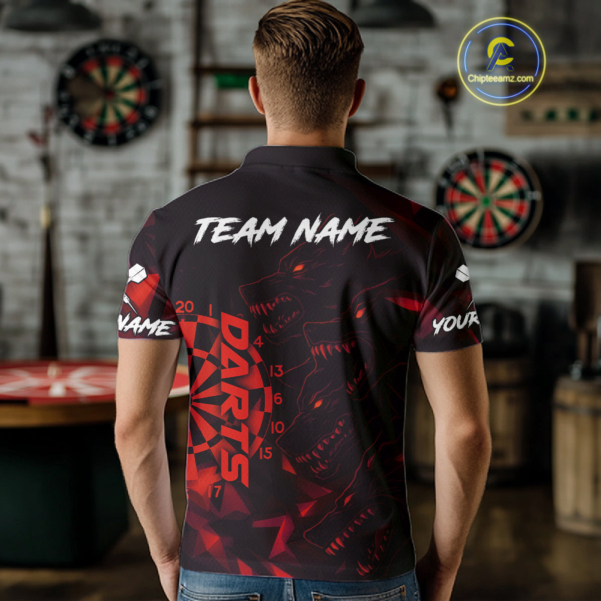 Custom Black And Red Wolf Dartboard Dart Jersey For Men Outfits Dart Team Jerseys NYN1400