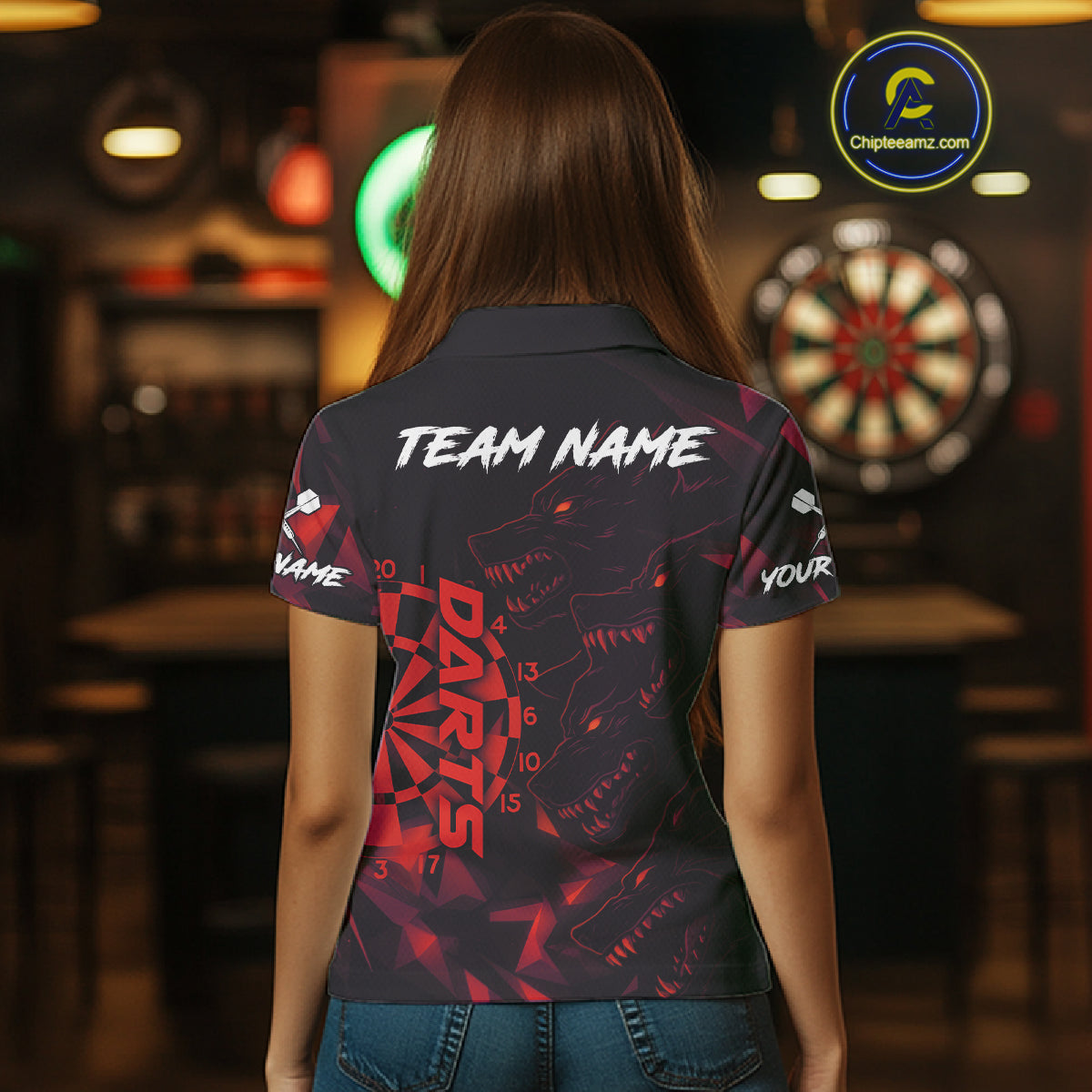 Custom Black And Red Wolf Dartboard Dart Jersey For Women Outfits Dart Team Jerseys NYN1400