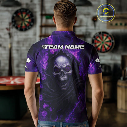 Custom Black-Purple Lightning Skeleton Dart Shirt For Men Dart Tournament Jerseys NYN1405