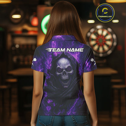 Custom Black-Purple Lightning Skeleton Dart Shirt For Women Dart Tournament Jerseys NYN1405