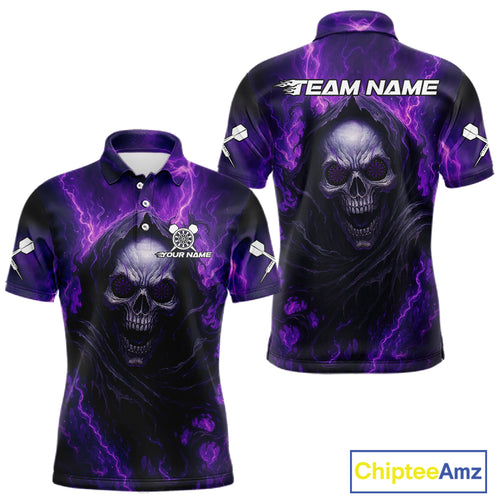 Custom Black-Purple Lightning Skeleton Dart Shirt For Men Dart Tournament Jerseys NYN1405