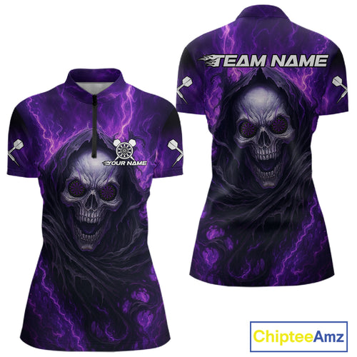 Custom Black-Purple Lightning Skeleton Dart 1/4-Zip Shirt For Women Dart Tournament Jerseys NYN1405