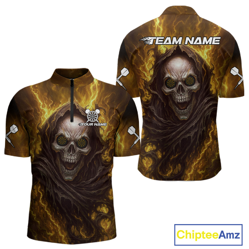 Custom Black-Yellow Lightning Skeleton Dart 1/4-Zip Shirt For Men Dart Tournament Jerseys NYN1406