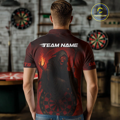 Custom Red Flames Skeleton Dartboard Dart Shirt For Men Dart Tournament Jerseys NYN1409
