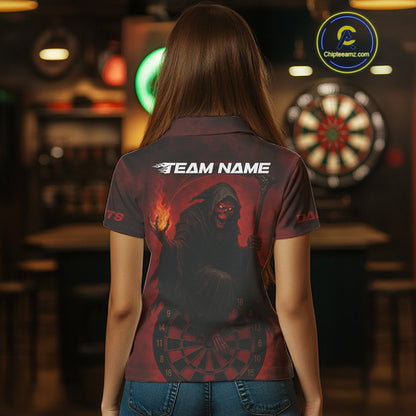 Custom Red Flames Skeleton Dartboard Dart Shirt For Women Dart Tournament Jerseys NYN1409