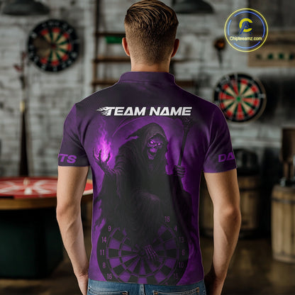 Custom Purple Flames Skeleton Dartboard Dart Shirt For Men Dart Tournament Jerseys NYN1410