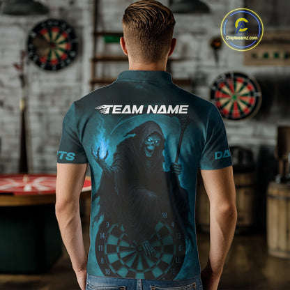 Custom Turquoise Flames Skeleton Dartboard Dart Shirt For Men Dart Tournament Jerseys NYN1411