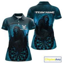 Load image into Gallery viewer, Custom Turquoise Flames Skeleton Dartboard Dart Shirt For Women Dart Tournament Jerseys NYN1411