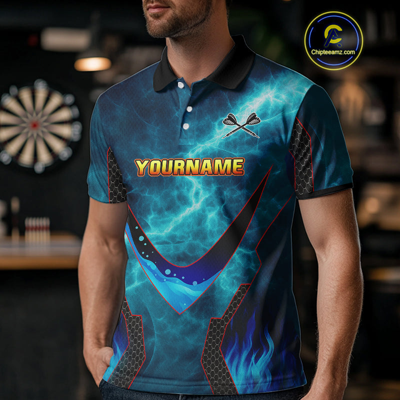 Lightning Turquoise Flame Hand & Darts Men's Darts Shirt - Custom Name For Players NYN0542