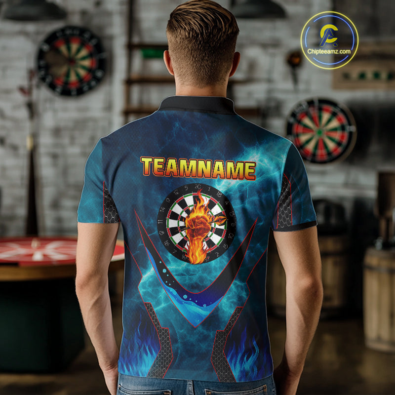 Lightning Turquoise Flame Hand & Darts Men's Darts Shirt - Custom Name For Players NYN0542