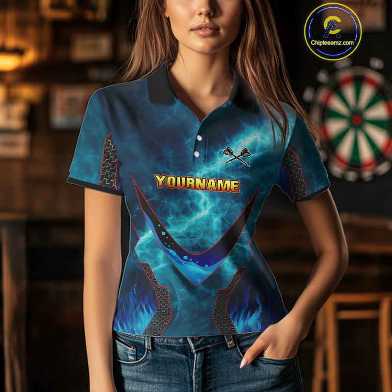 Lightning Turquoise Flame Hand & Darts Women's Darts Shirt - Custom Name For Players NYN0542