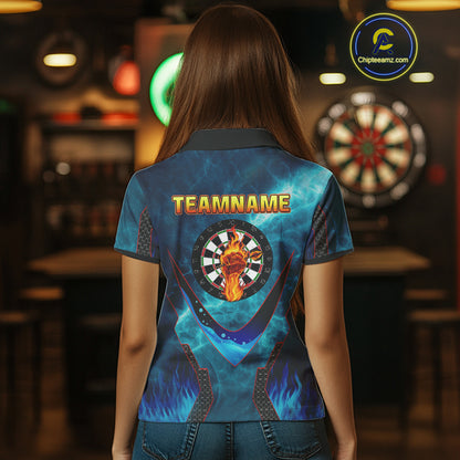Lightning Turquoise Flame Hand & Darts Women's Darts Shirt - Custom Name For Players NYN0542