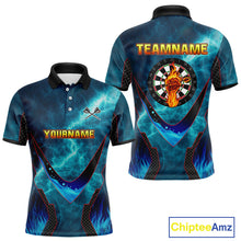 Load image into Gallery viewer, Lightning Turquoise Flame Hand &amp; Darts Men's Darts Shirt - Custom Name For Players NYN0542