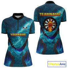Load image into Gallery viewer, Lightning Turquoise Flame Hand &amp; Darts Women's Darts Shirt - Custom Name For Players NYN0542