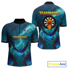 Load image into Gallery viewer, Lightning Turquoise Flame Hand &amp; Darts Men's Darts Shirt - Custom Name For Players NYN0542