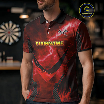 Lightning Red Flame Hand & Darts Men's Darts Shirt - Custom Name For Players NYN0543