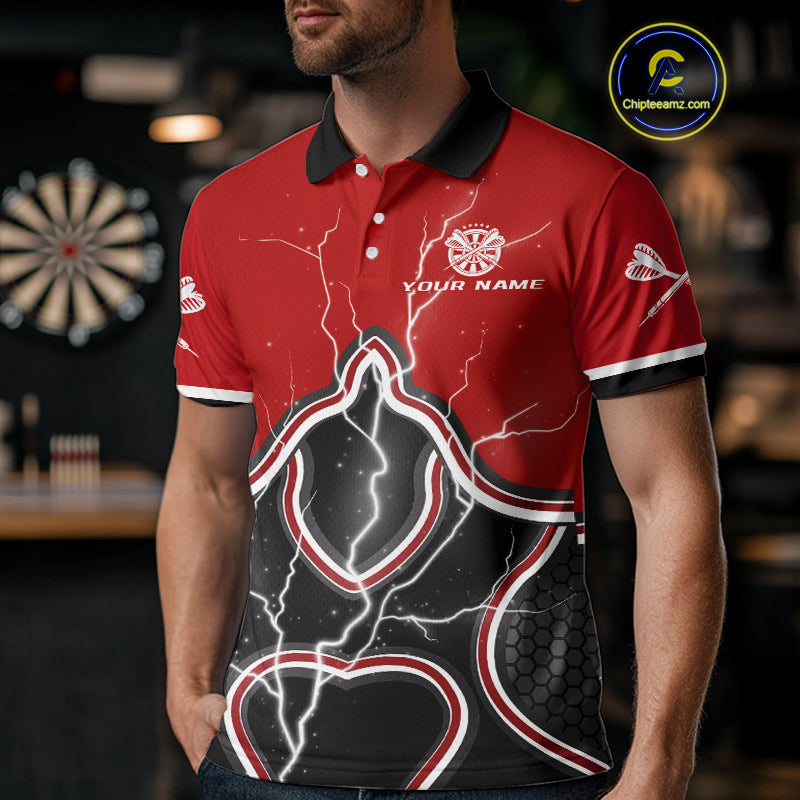 Lightning Dark Lion Dartboard Red Darts Shirt For Men - Custom Name For Players NYN0544