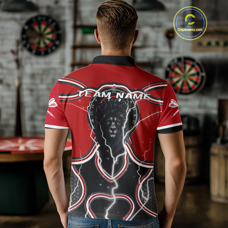 Lightning Dark Lion Dartboard Red Darts Shirt For Men - Custom Name For Players NYN0544