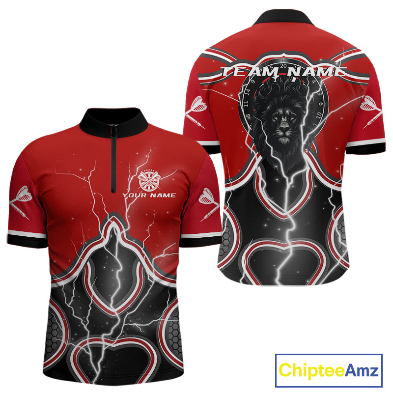 Lightning Dark Lion Dartboard Red Darts Shirt For Men - Custom Name For Players NYN0544