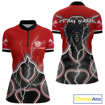 Lightning Dark Lion Dartboard Red Darts Shirt For Women - Custom Name For Players NYN0544