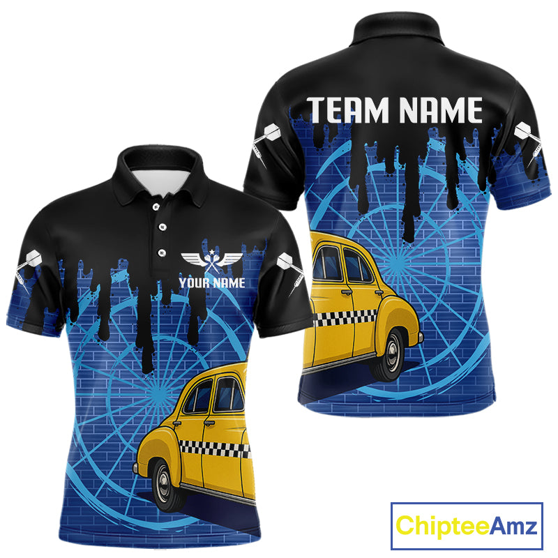 Blue Dartboard & Black Dripping Color Men's Darts Shirt - Custom Name For Players NYN0549