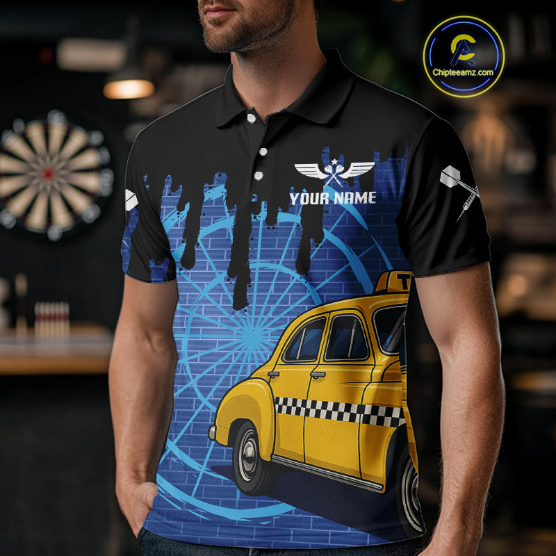Blue Dartboard & Black Dripping Color Men's Darts Shirt - Custom Name For Players NYN0549