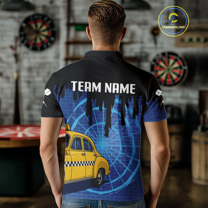 Blue Dartboard & Black Dripping Color Men's Darts Shirt - Custom Name For Players NYN0549