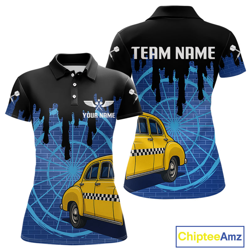 Blue Dartboard & Black Dripping Color Women's Darts Shirt - Custom Name For Players NYN0549