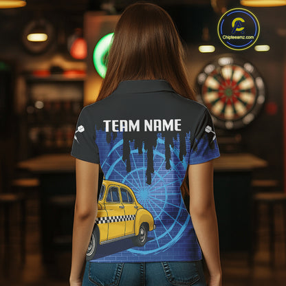 Blue Dartboard & Black Dripping Color Women's Darts Shirt - Custom Name For Players NYN0549