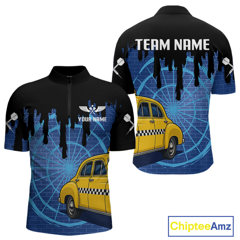 Blue Dartboard & Black Dripping Color Men's Darts Shirt - Custom Name For Players NYN0549