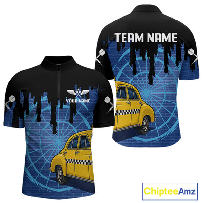 Blue Dartboard & Black Dripping Color Men's Darts Shirt - Custom Name For Players NYN0549