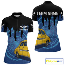 Load image into Gallery viewer, Blue Dartboard &amp; Black Dripping Color Women's Darts Shirt - Custom Name For Players NYN0549