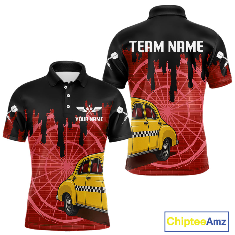 Red Dartboard & Black Dripping Color Men's Darts Shirt - Custom Name For Players NYN0550