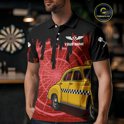 Red Dartboard & Black Dripping Color Men's Darts Shirt - Custom Name For Players NYN0550