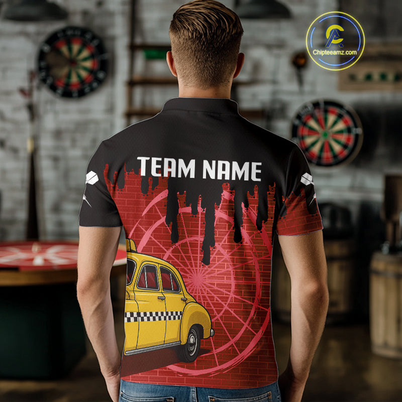 Red Dartboard & Black Dripping Color Men's Darts Shirt - Custom Name For Players NYN0550