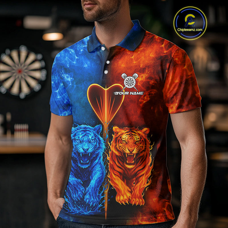 Water-Flame Tiger Dart Arrow Men's Darts Polo Shirt - Custom Name For Darts Jersey NYN0757