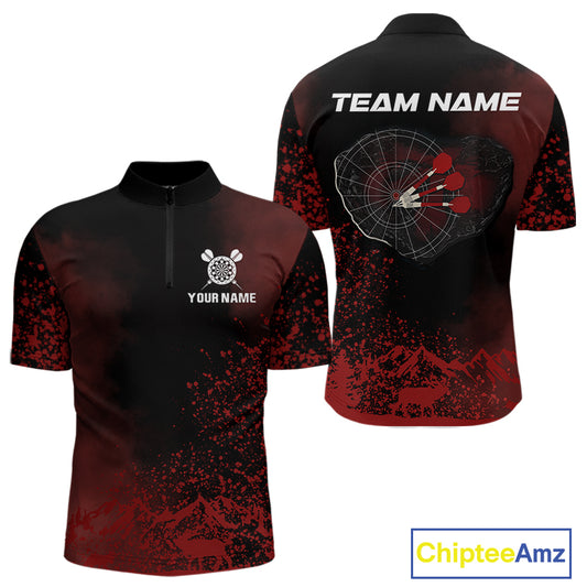 Red Arrows & Dartboard Men's Darts Quarter-Zip Shirt - Custom Name For Darts Jersey NYN0759